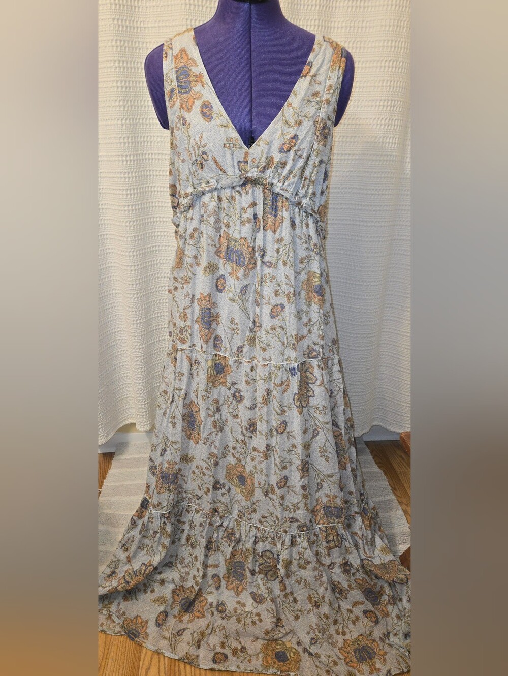 Rachel Zoe Floral Tiered Maxi Dress in Cream, Blue and Tan